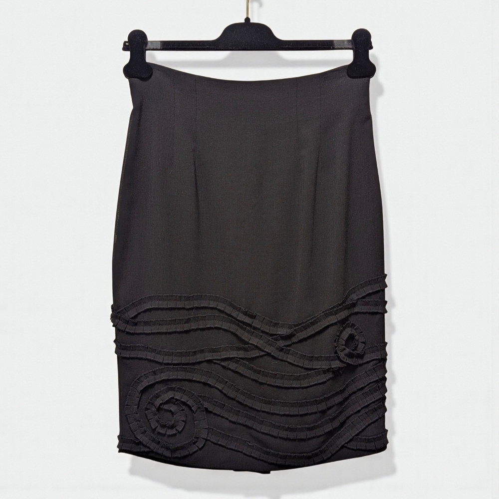 Catherine Malandrino Wool Blend Pencil Skirt Corded Appliqué Black NWT Size 6